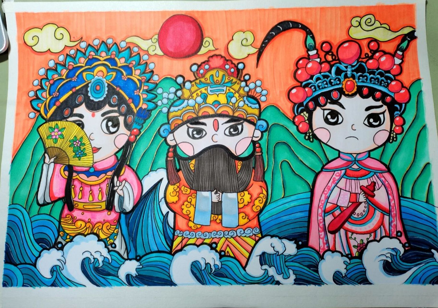 戏曲儿童画 台上一分钟,台下十年功.