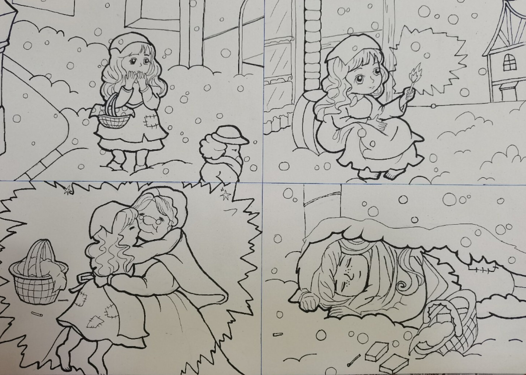 儿童场景简笔画(卖火柴的小姑娘) 寒假作业(5) 赶作业的作业人