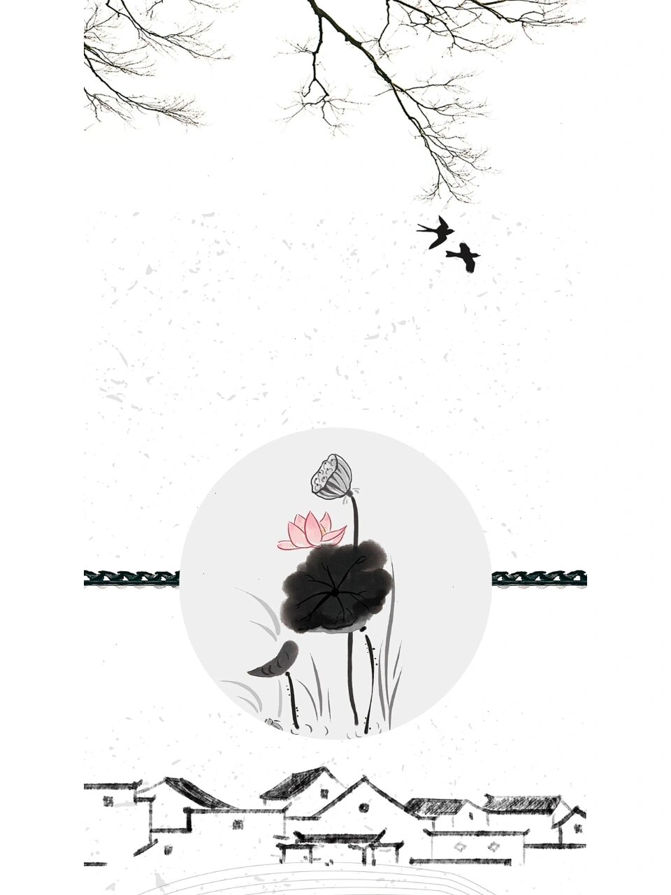 梦里水乡水墨江南海报素材古风国画背景素材