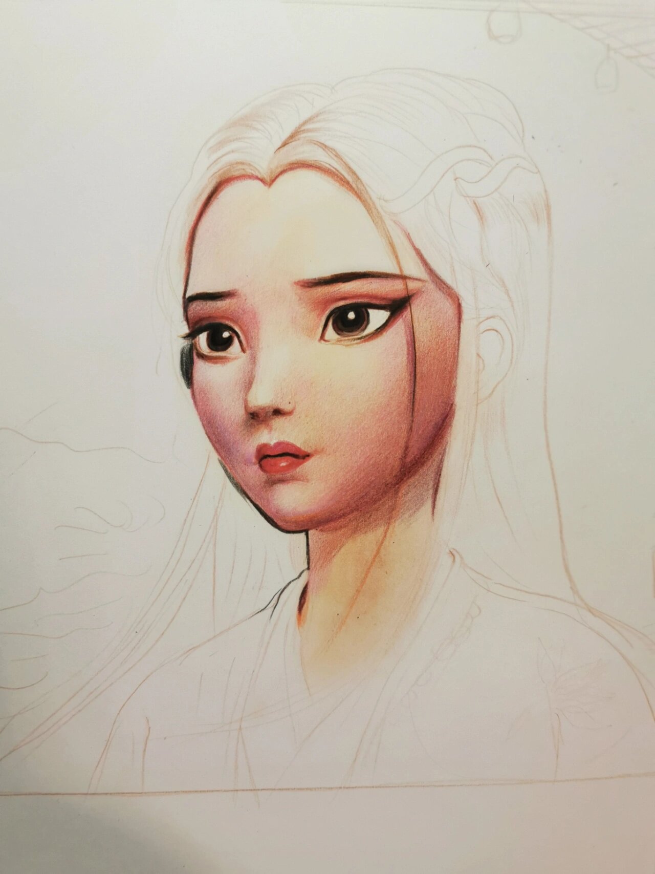 白娘子素描彩铅画图片