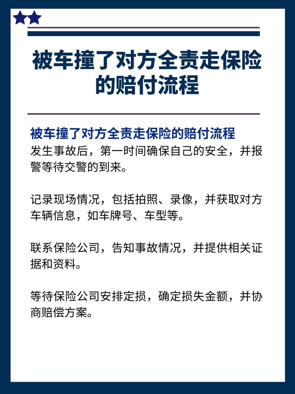 被车撞了对方全责走保险的赔付流程