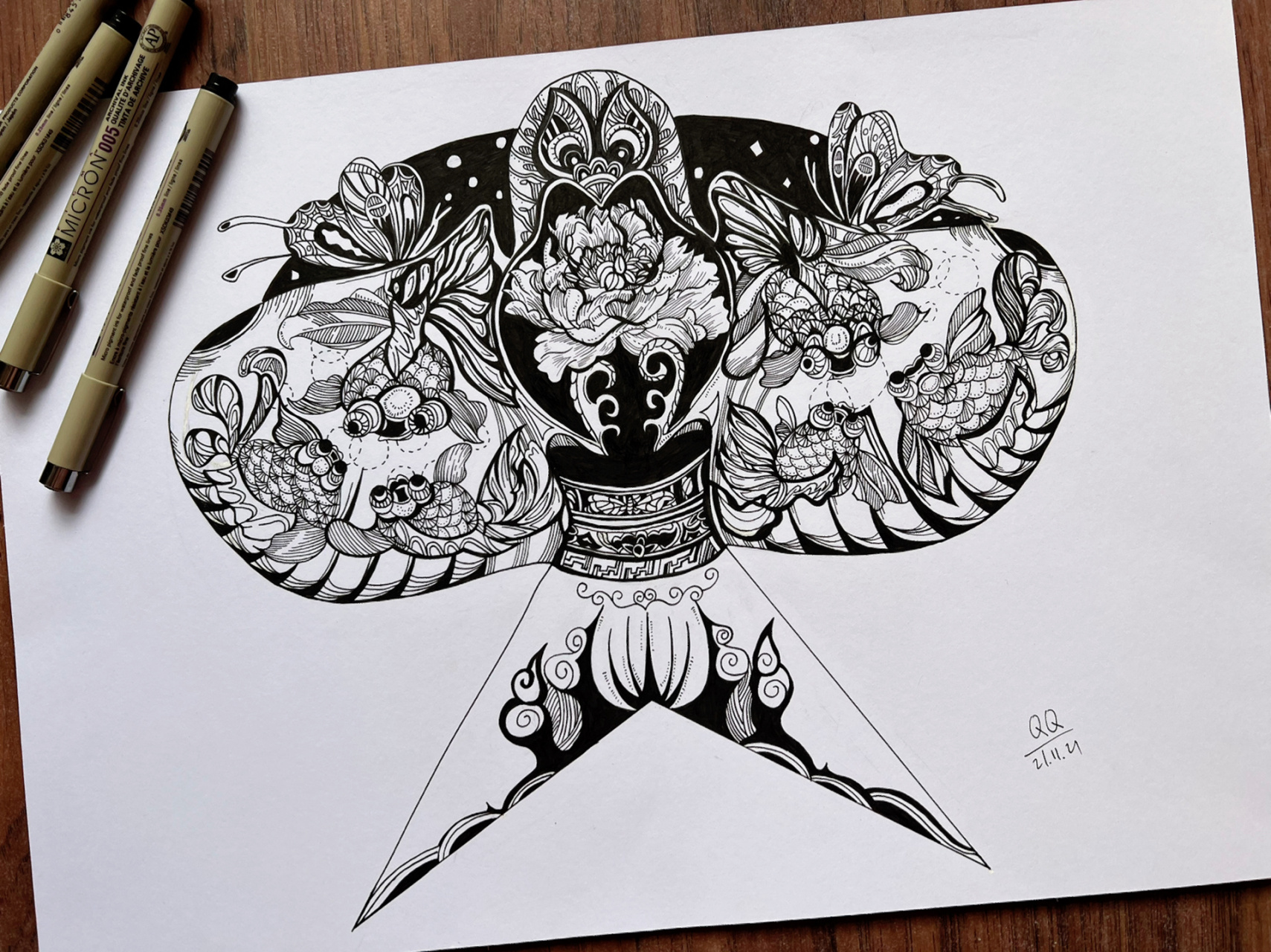 黑白装饰画——风筝(有步骤) 黑白装饰画针管笔风筝    这个画着实有