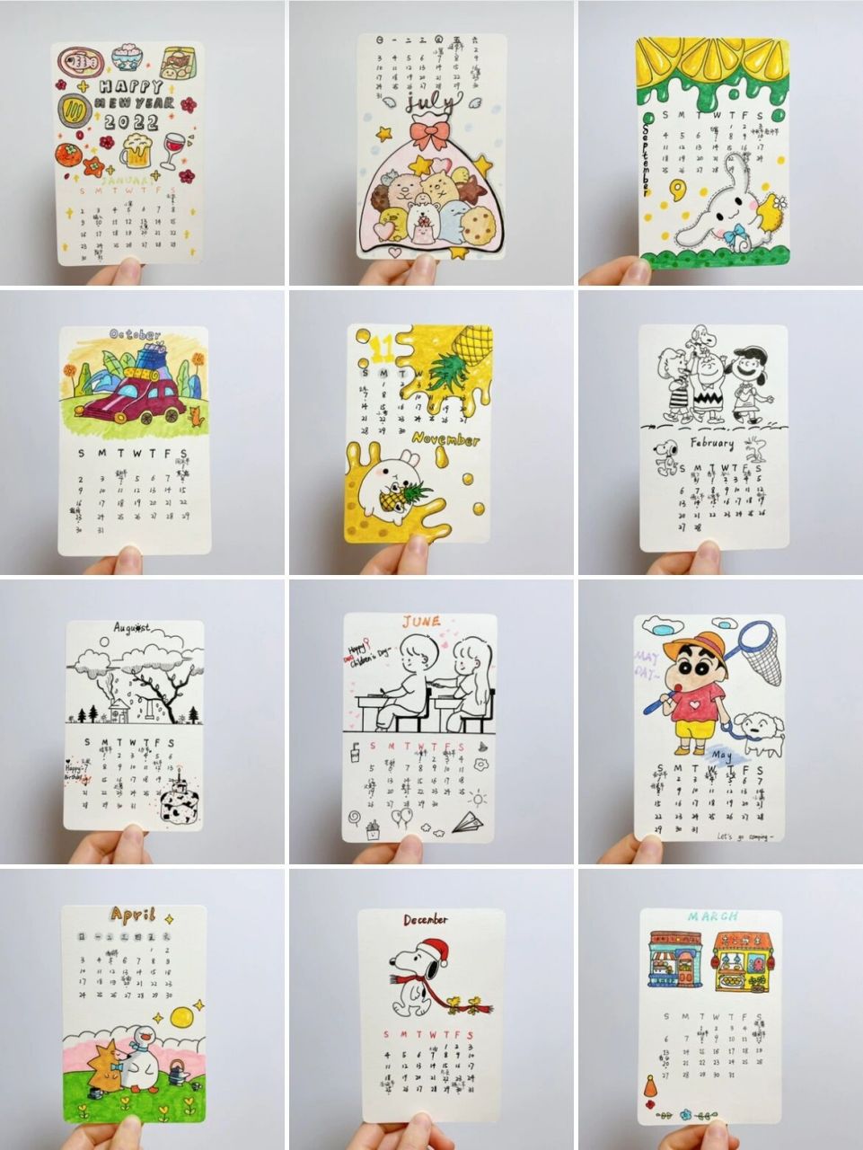 2022手绘日历分享91(临摹) 2022年的手绘日历完成啦～都是临摹的 画