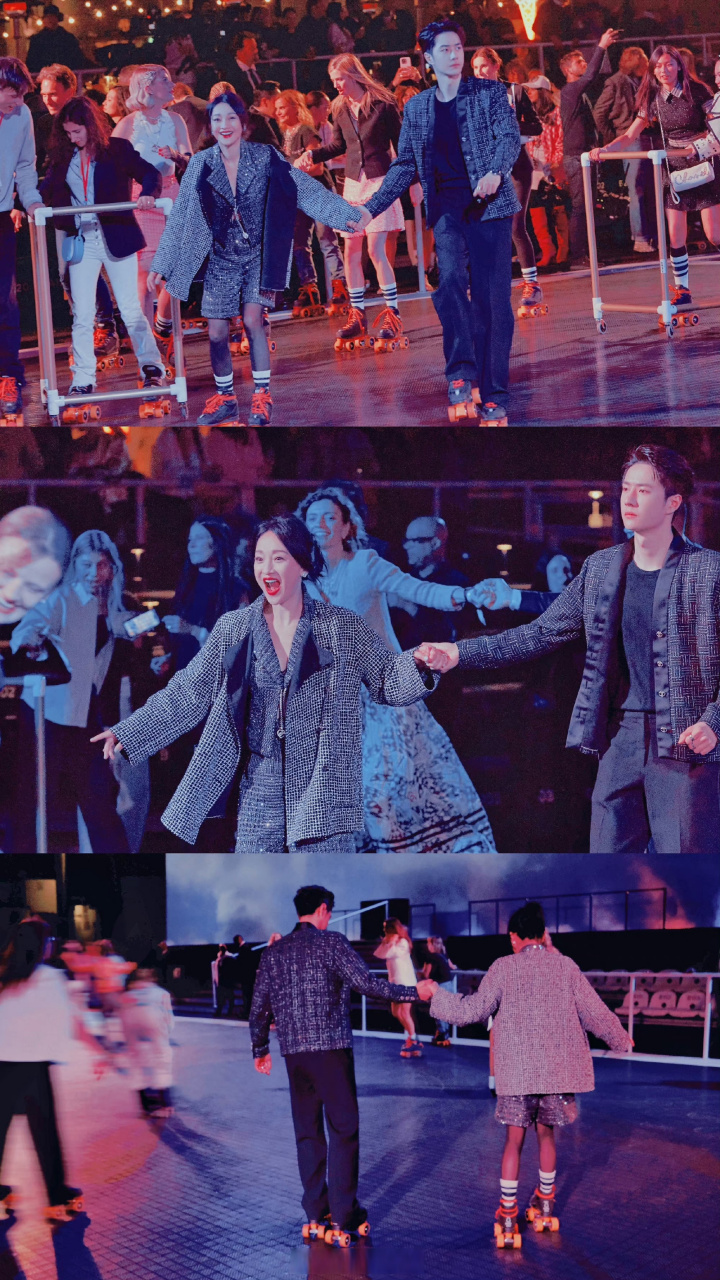 王一博和周迅这是滑上轮滑了?看起来好开心