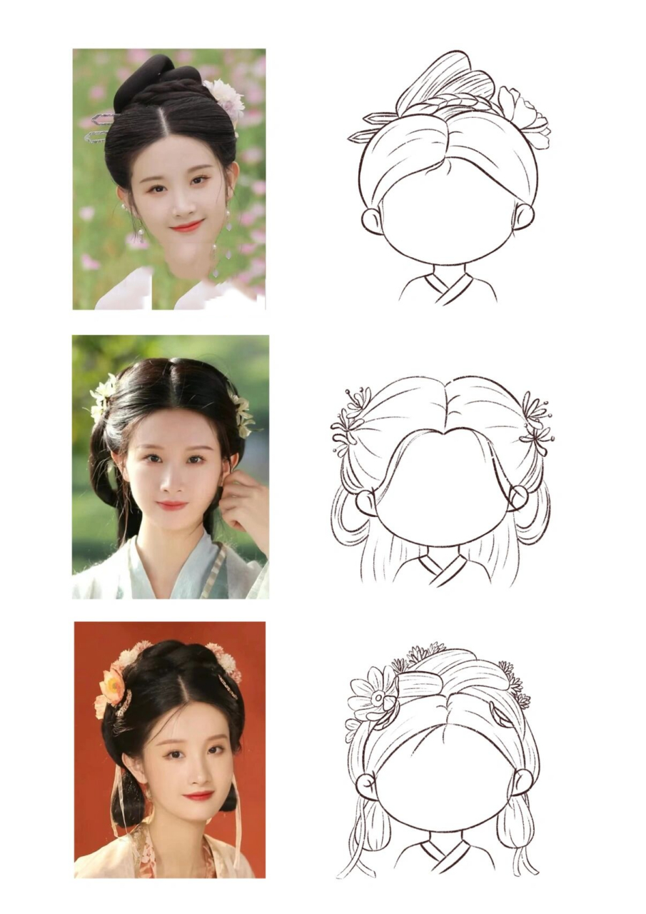 插画素材|古风发型 古风发型来啦! 图片来源:周愚昧