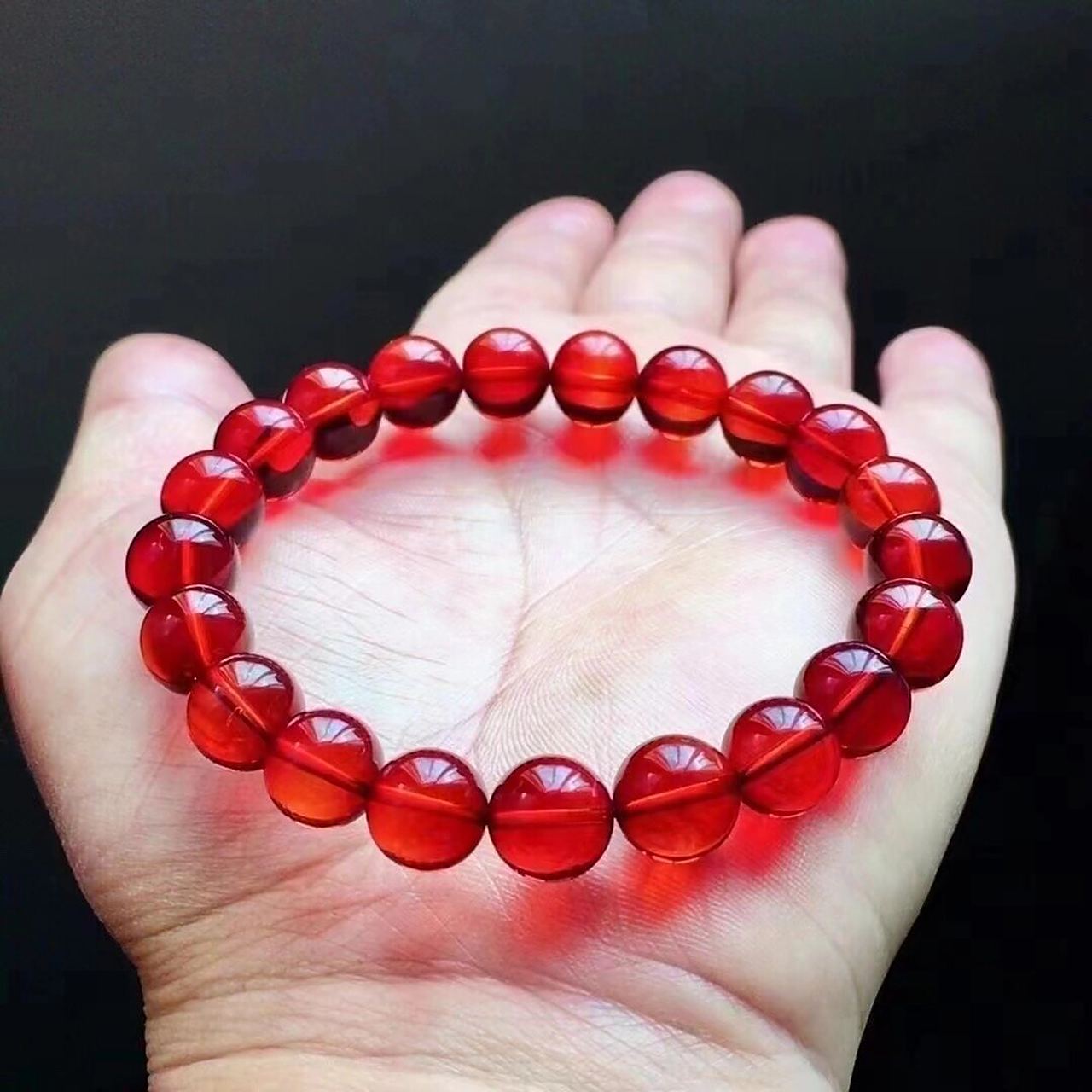 缅甸9898原矿琥珀(极品血珀) 精品酒红缅甸9898血珀手串,净水