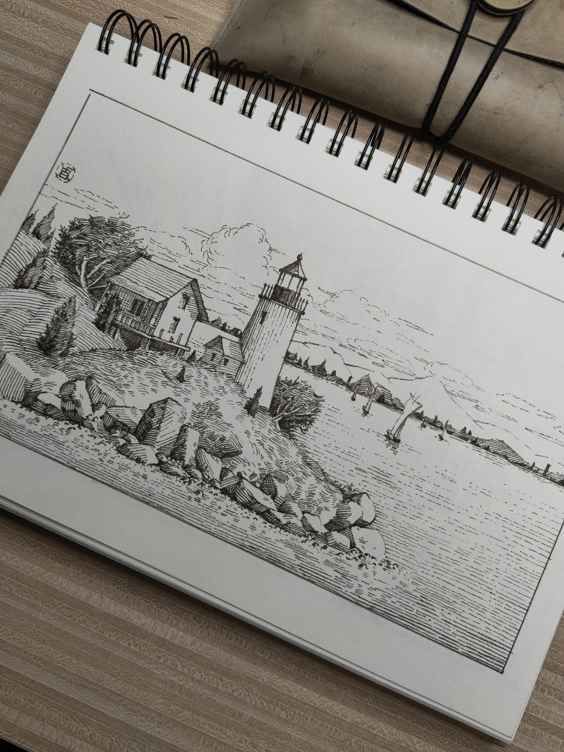 【钢笔画】灯塔风景 灯塔风景绘画过程