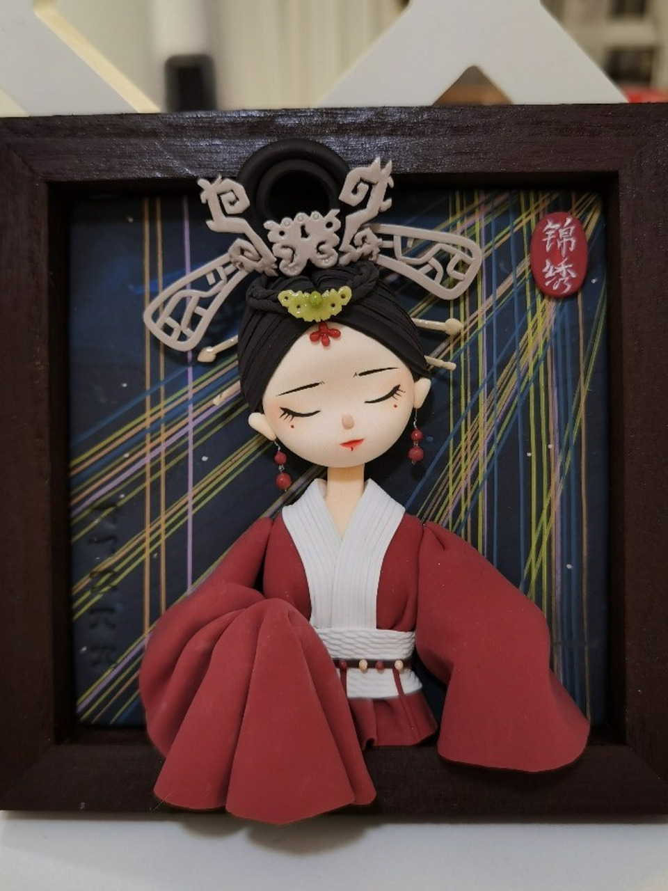 汉服锦绣红妆,超轻粘土制作过程相框摆件