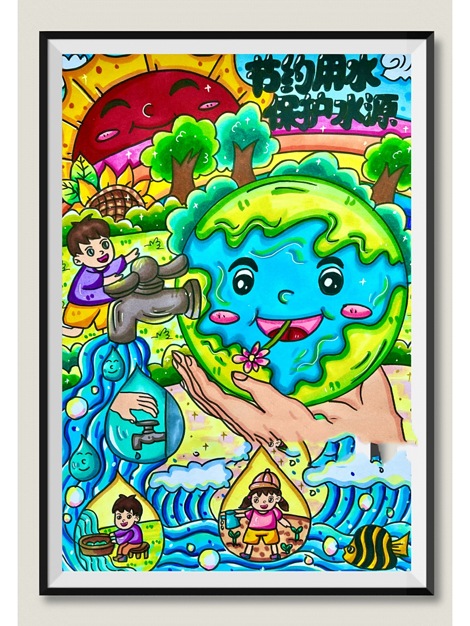 原创《节约用水,健康饮水》简单版绘画 93健康饮水,节约用水,从我