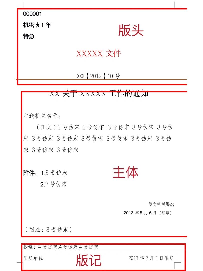发文字号,签发人,版头中的分隔线 【主体】:标题,主送机关,正文,附件
