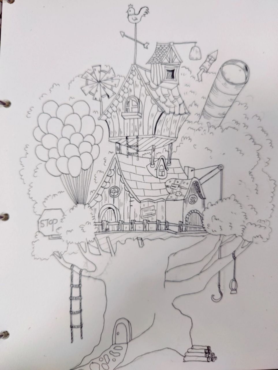 临摹练习 树屋(带过程) 小时候就幻想在树屋里生活 虽然不能实现,但