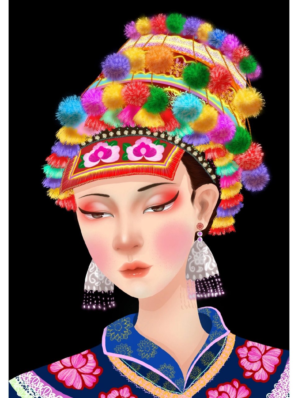 彝族姑娘头像头饰系列1～9 彝族已经画超九宫格了