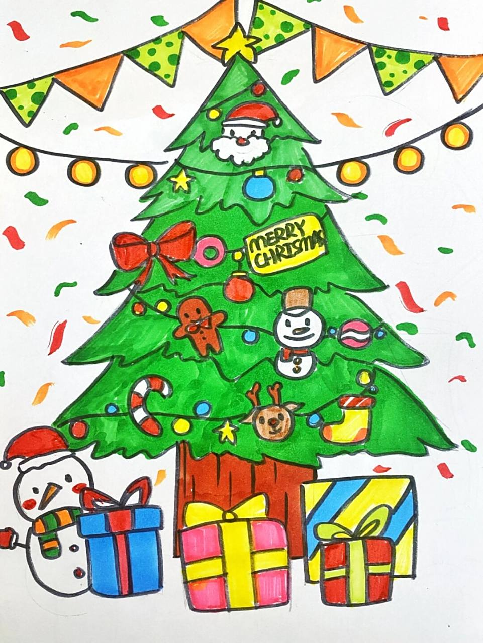 圣诞画 #儿童画# #卡通画# #马克笔##圣诞# #圣诞节##圣诞树##圣诞节