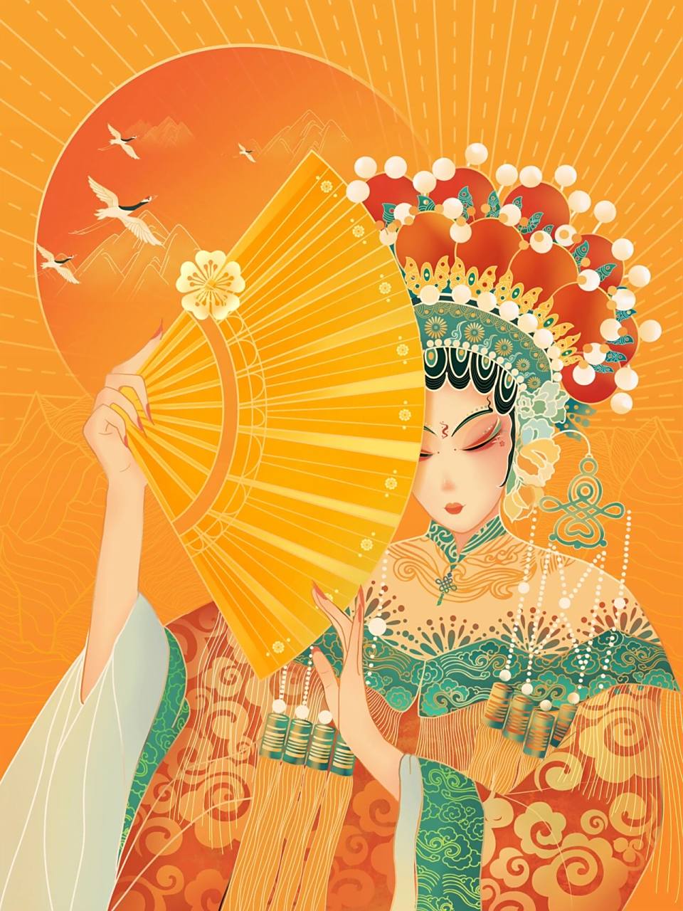 国潮京剧人物插画——花旦 披霞衣,唱大戏不疯魔,不成活