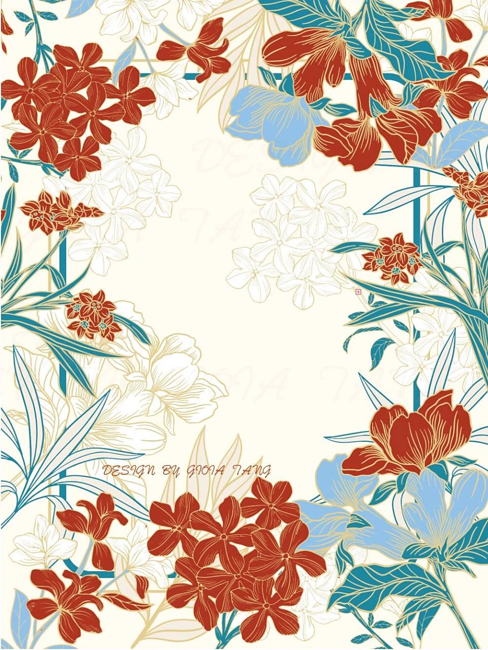 手绘花朵封面|原创花型设计 绘画软件:procreate画线稿   ai转矢量图