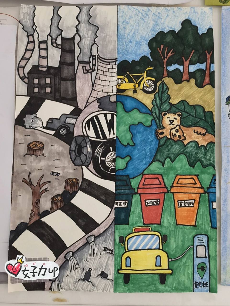环保低碳绿色生活绘画 孩子的绘画作业,参考了小红书大佬们的一些灵感