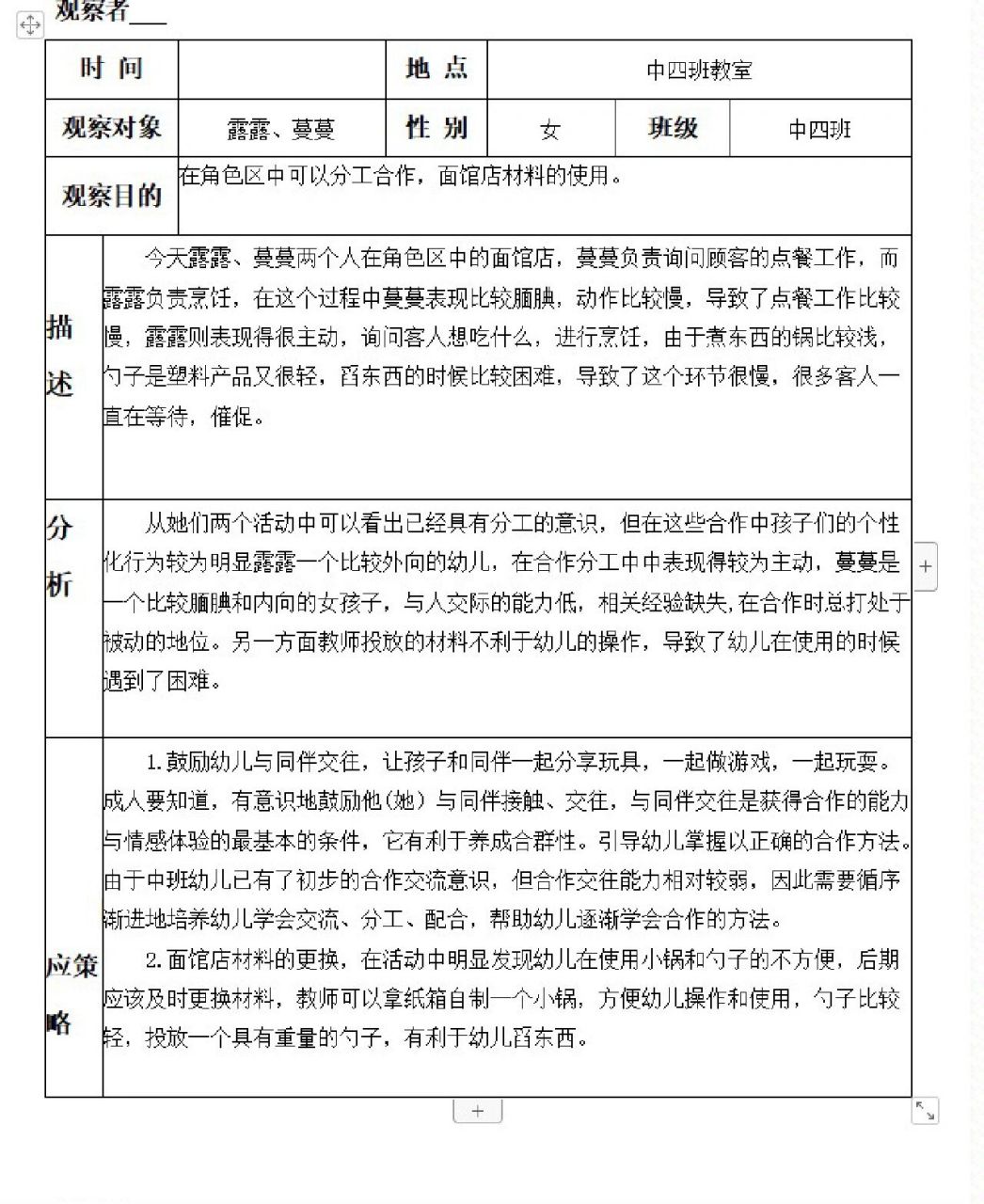 角色游戏观察记录表小班超市(小班可以超市角色扮演观察记录)