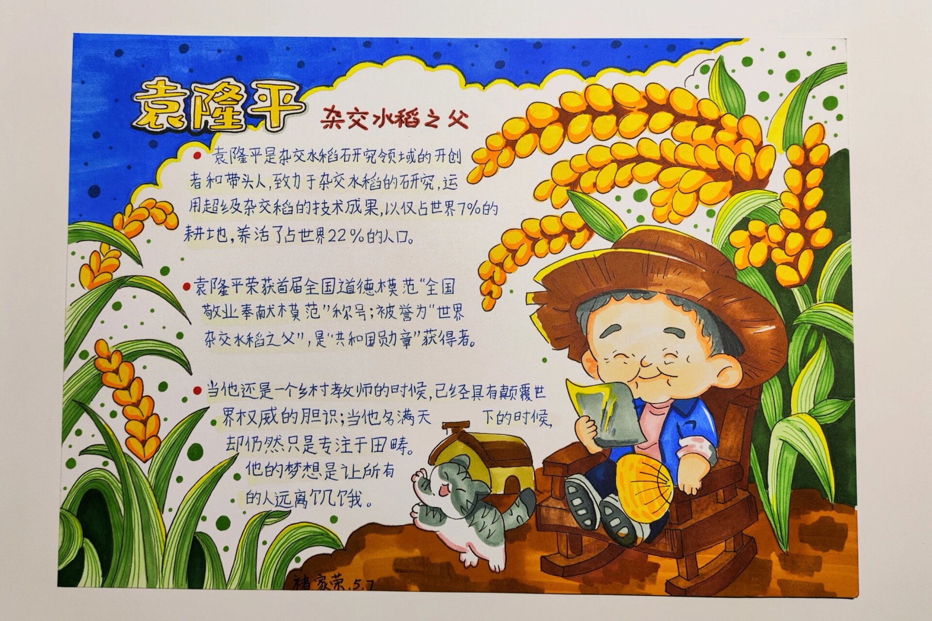 五年级上杰出人物手抄报袁隆平手抄报线稿