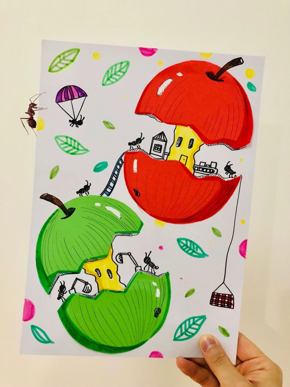 创意剪贴画|谁偷吃了我的苹果 可爱有趣的创意画 加上有趣的故事性