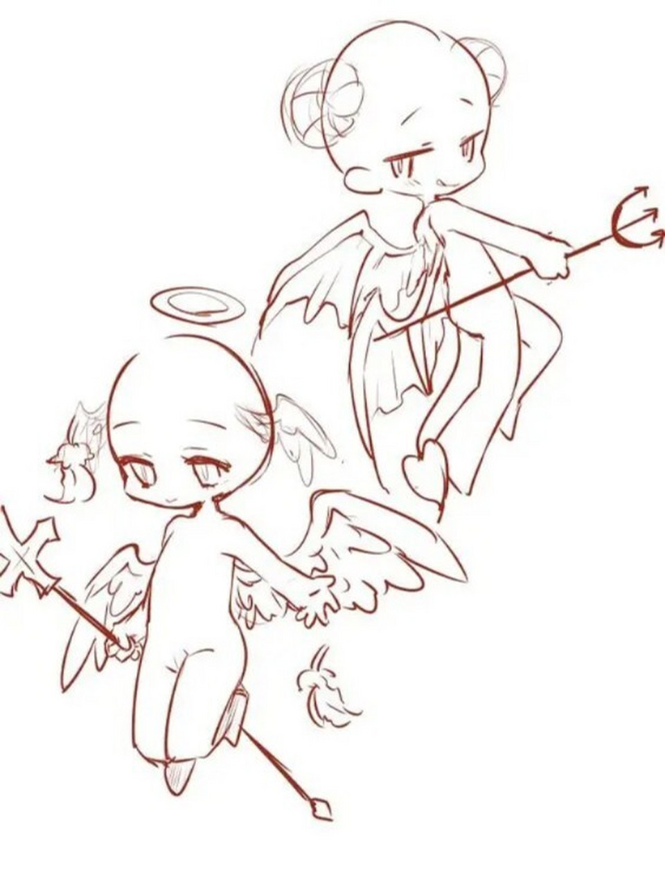 【板绘素材】q版人物双人互动构图绘画参考 人类的幼崽就是这么可爱