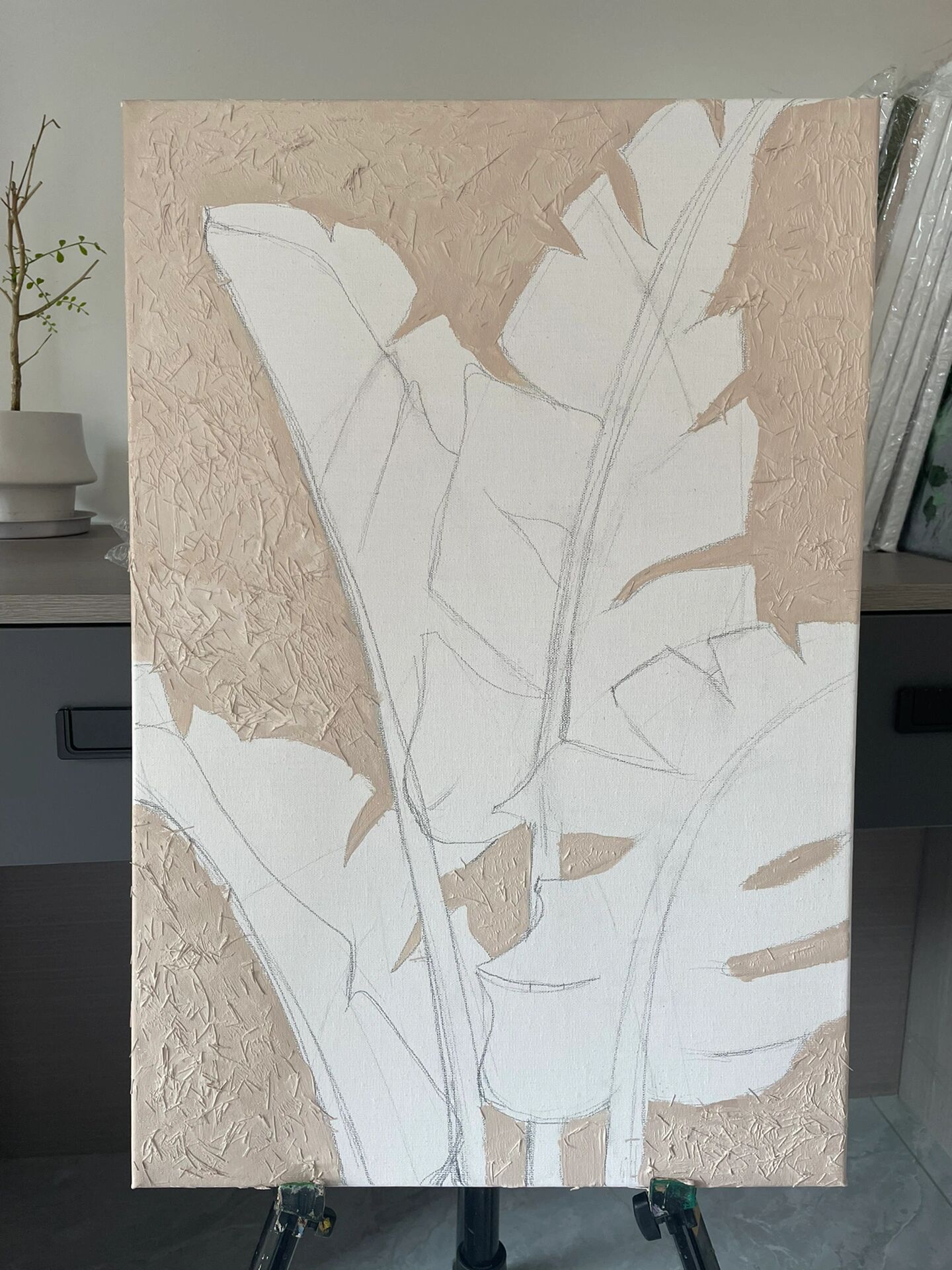 因为初次学画丙烯肌理,担心浪费材料,所以就从简单的开始临摹,掌握了