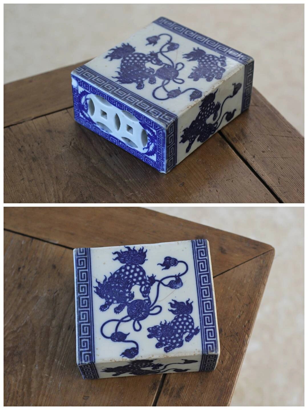 老瓷枕|一个民国双狮戏珠瓷枕 一个民国时期的老瓷枕.