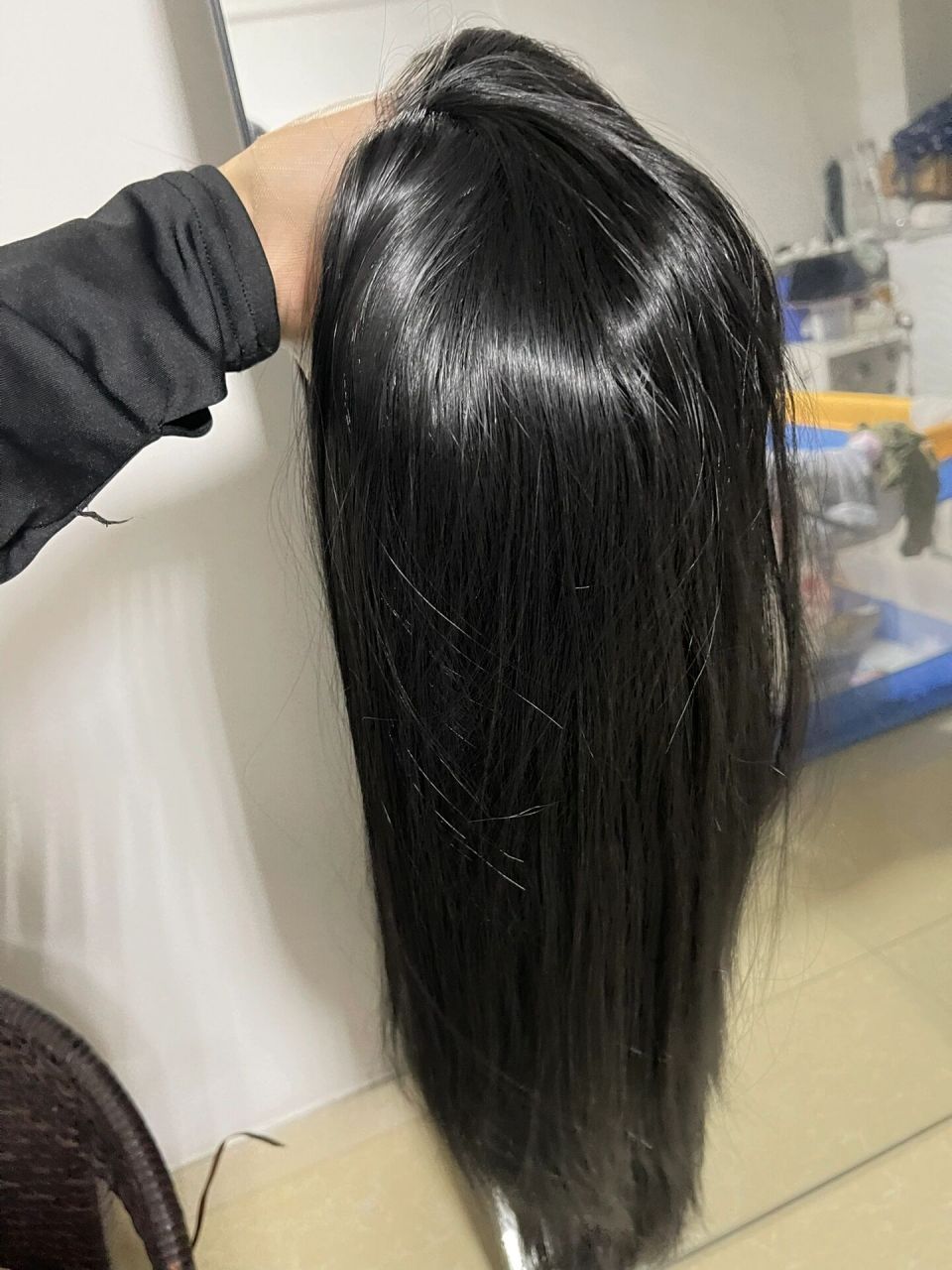 1688前蕾丝高温丝假发套测评^_^ 第一顶黑色长直发 发质很好很顺滑 就