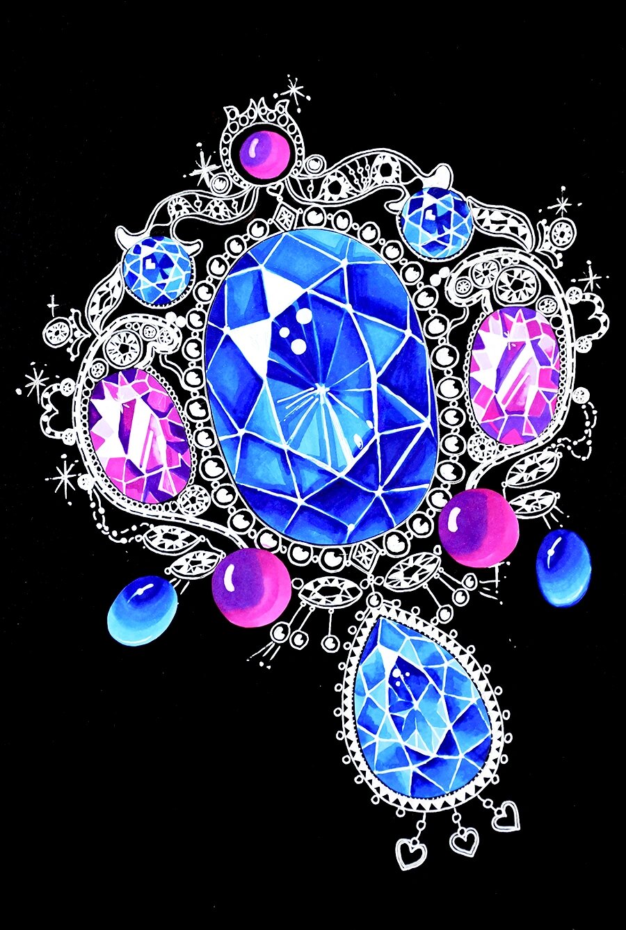 儿童画教程|晶莹璀璨的钻石项链