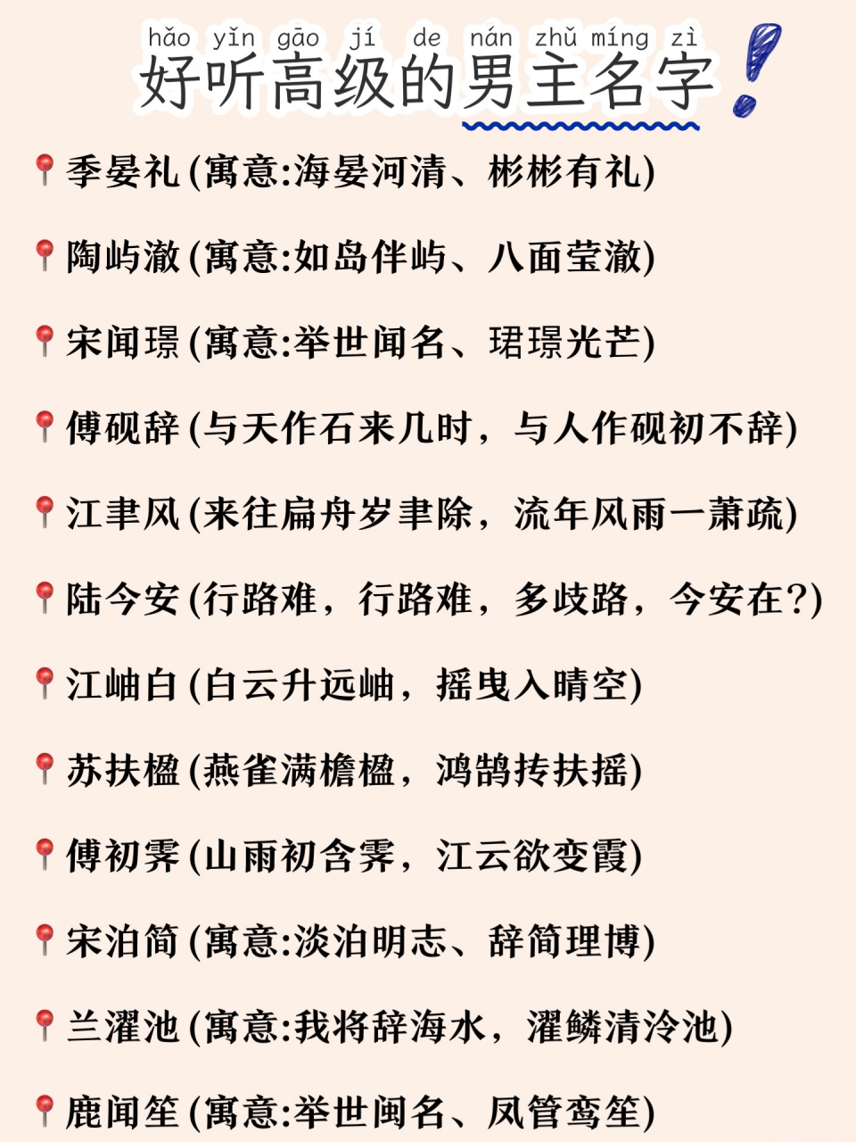 给大家整理了50个好听且高级的男主名字! 建议收藏,写文的时候用!