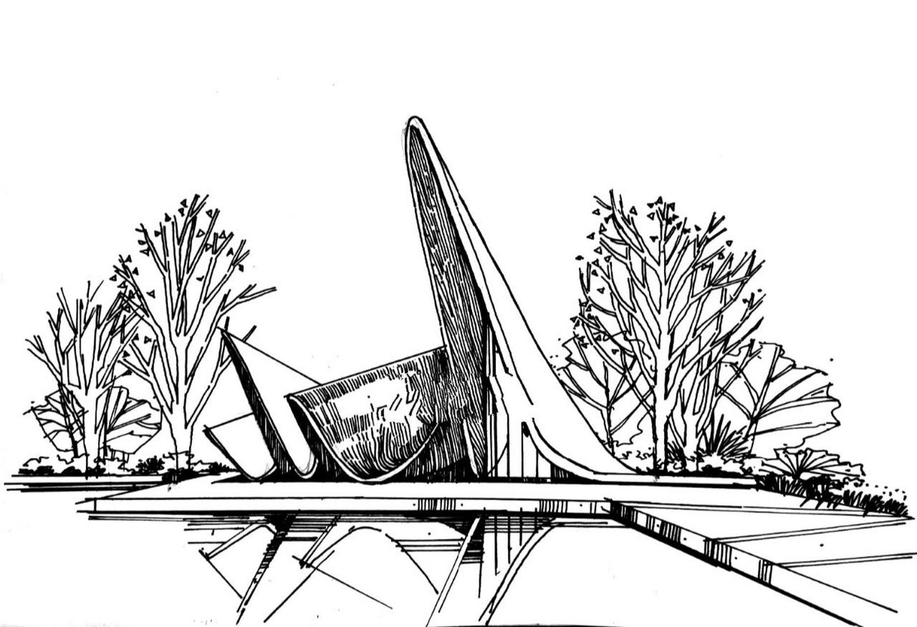 建筑手绘表现—未来主义建筑 简约有张力的未来风格建筑,干净大气