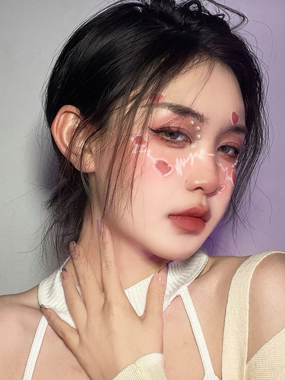 96创意妆容|520甜甜桃心妆92 今天是温柔的粉红色妆容93 在脸上