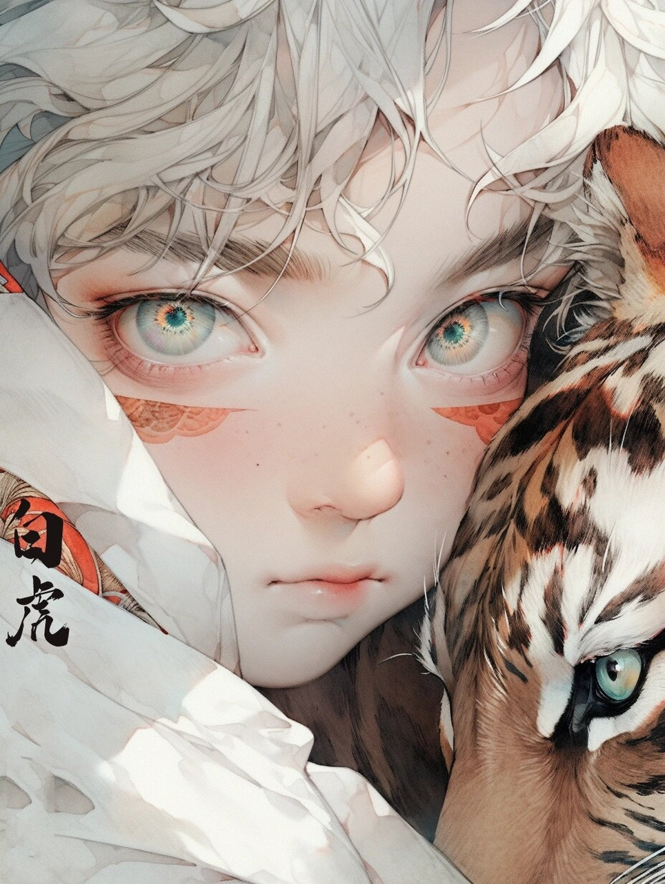 《观山海》国风系列头像-白虎 大猫,猫的特征属于萌系,和上一篇青龙拉