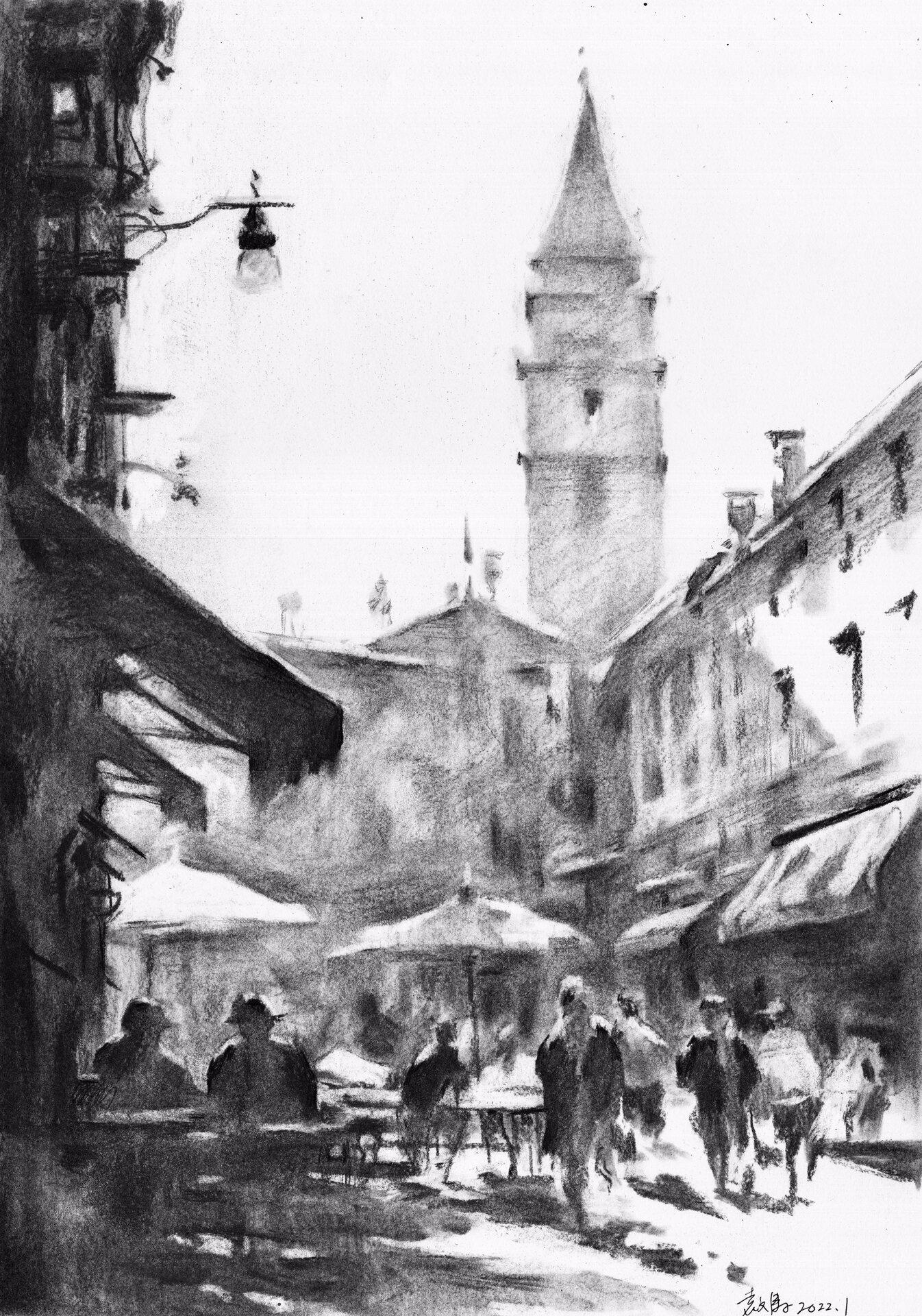 素描街景 |行人 街道 高楼 在此刻印成永恒