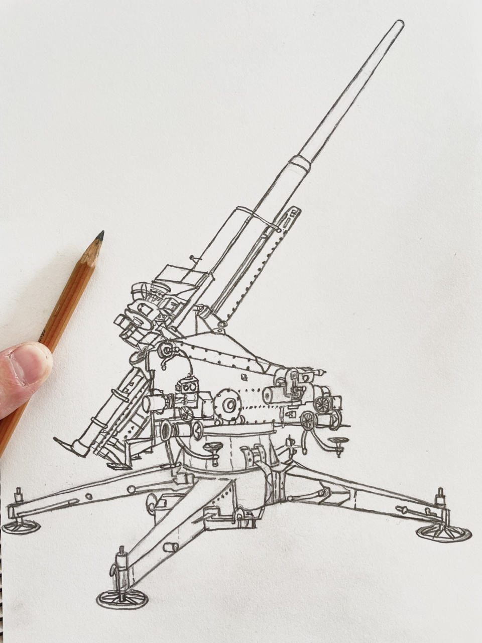 铅笔画,二战德军flak 18型88毫米防空炮