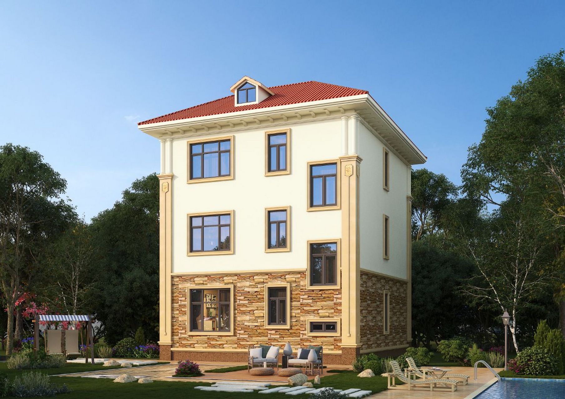 两开间三层别墅,面宽9米深11米,外观很美 92房屋概况 编号: dc0868