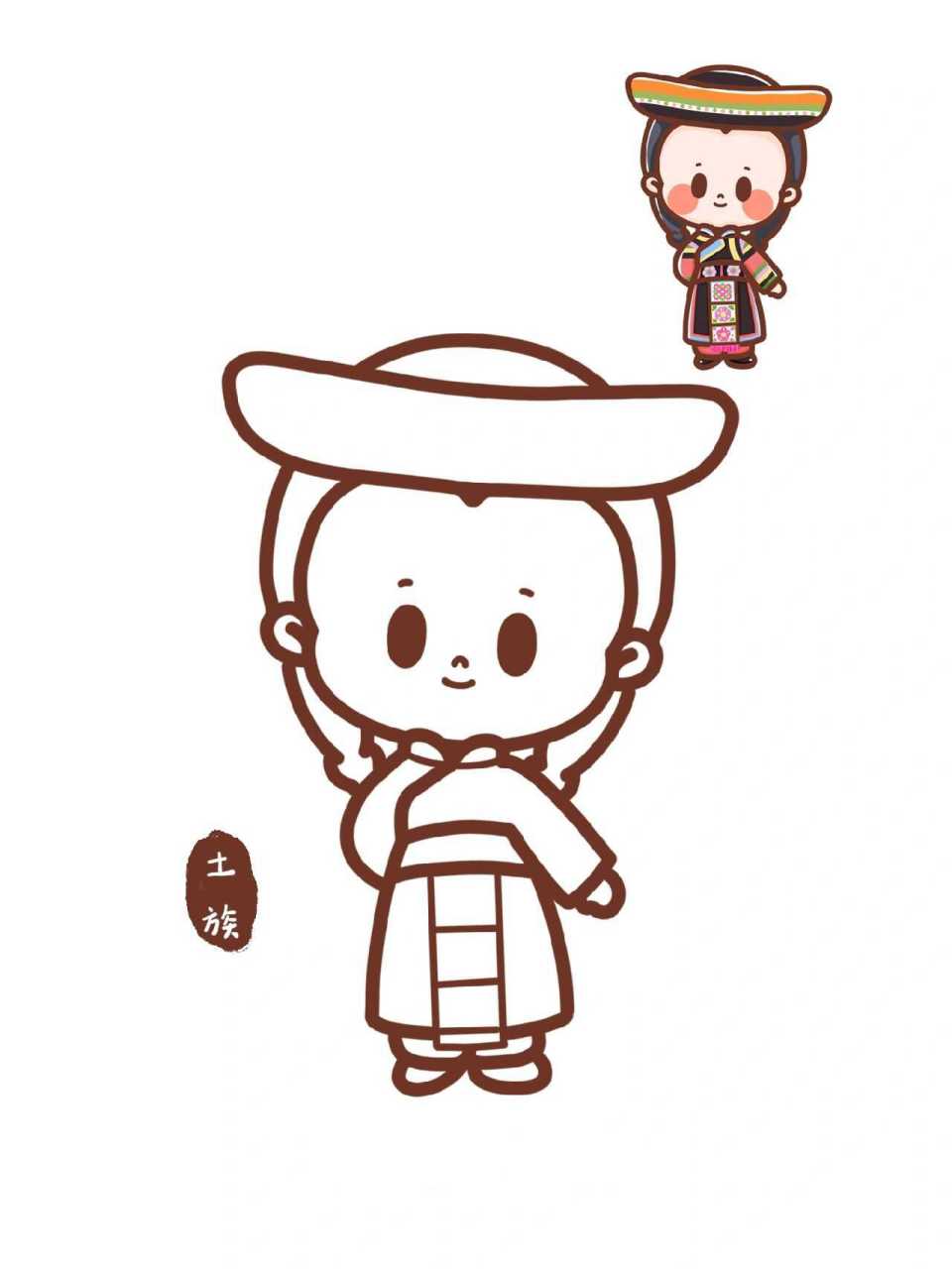 简笔画人物线稿 56个民族—土家族/东乡族/塔吉克族/塔塔尔族/独龙族