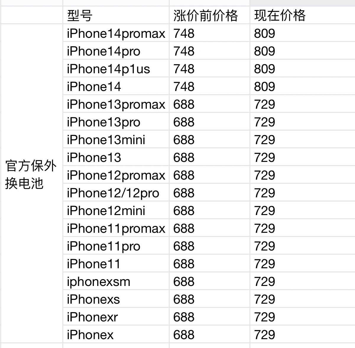 iphone7换电池价格表
