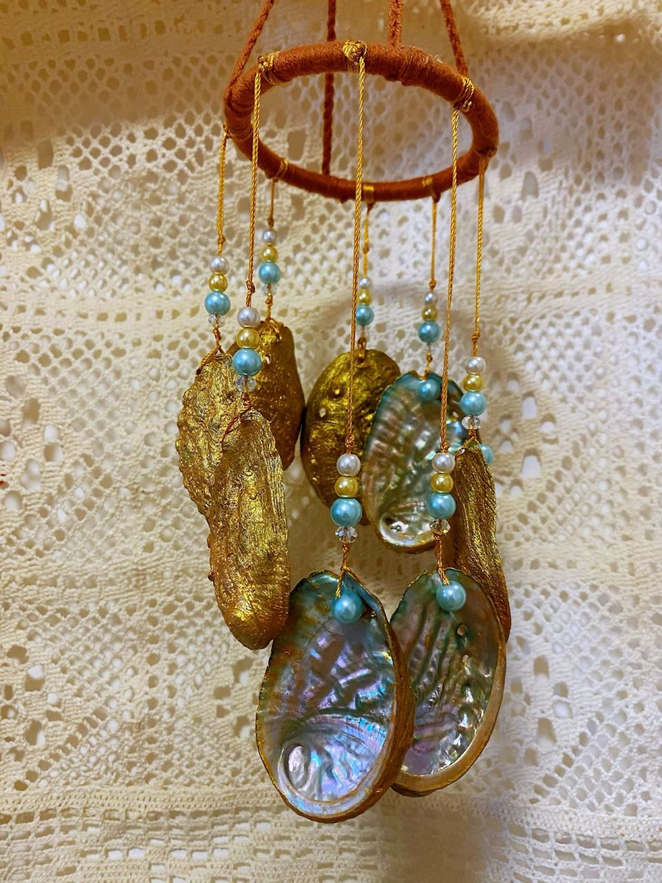 废物改造:鲍鱼壳风铃,炫一个(含教程) 实际上,这是去年的鲍鱼壳舍不得