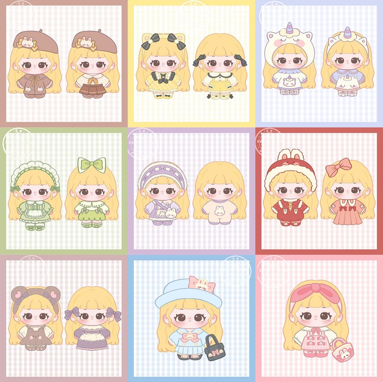 棉花娃娃换装贴纸合集 最近画的～集齐一个九宫格啦