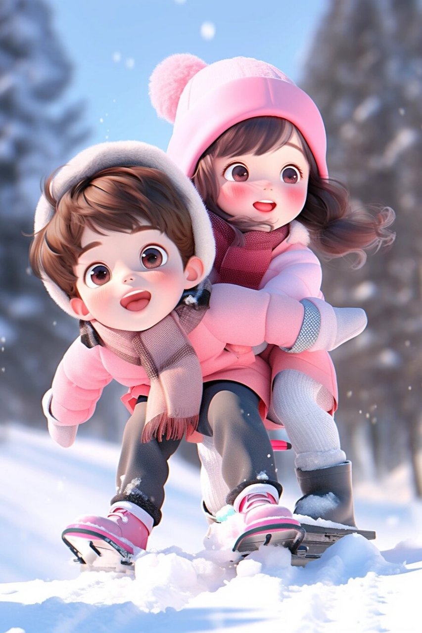 冬天主题唯美卡通情侣壁纸来咯! 快!