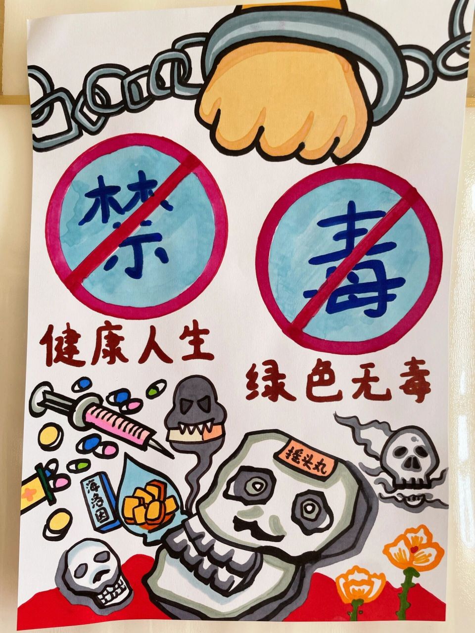 禁毒绘画96让我们远离毒品,绿色生活 向禁毒英雄致敬!