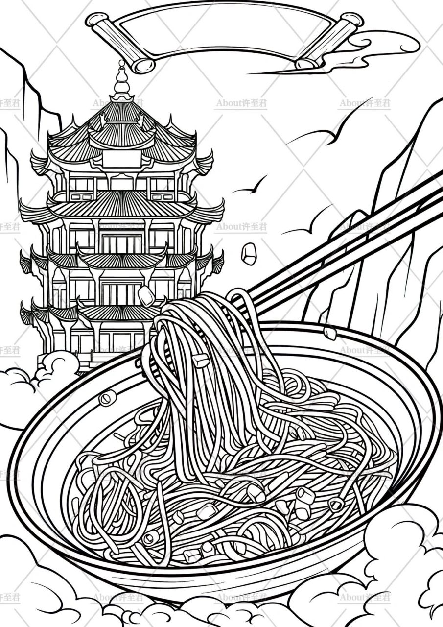 原创插画|武汉热干面|国潮美食(附线稿) 武汉热干面是湖北省武汉市的