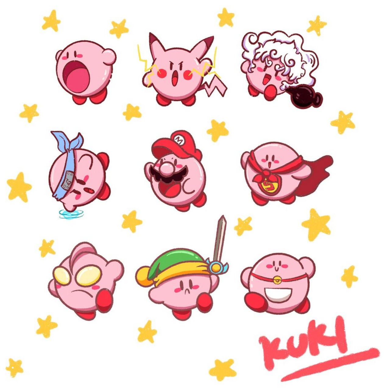 kuki插画—星之卡比 #可爱纹身# #卡通纹身# #星之卡比# #插画# #原创