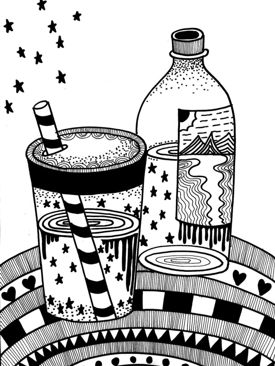 饮料瓶子线描绘画 #彩铅儿童画# #简笔画# #创意美术儿童画# #线描