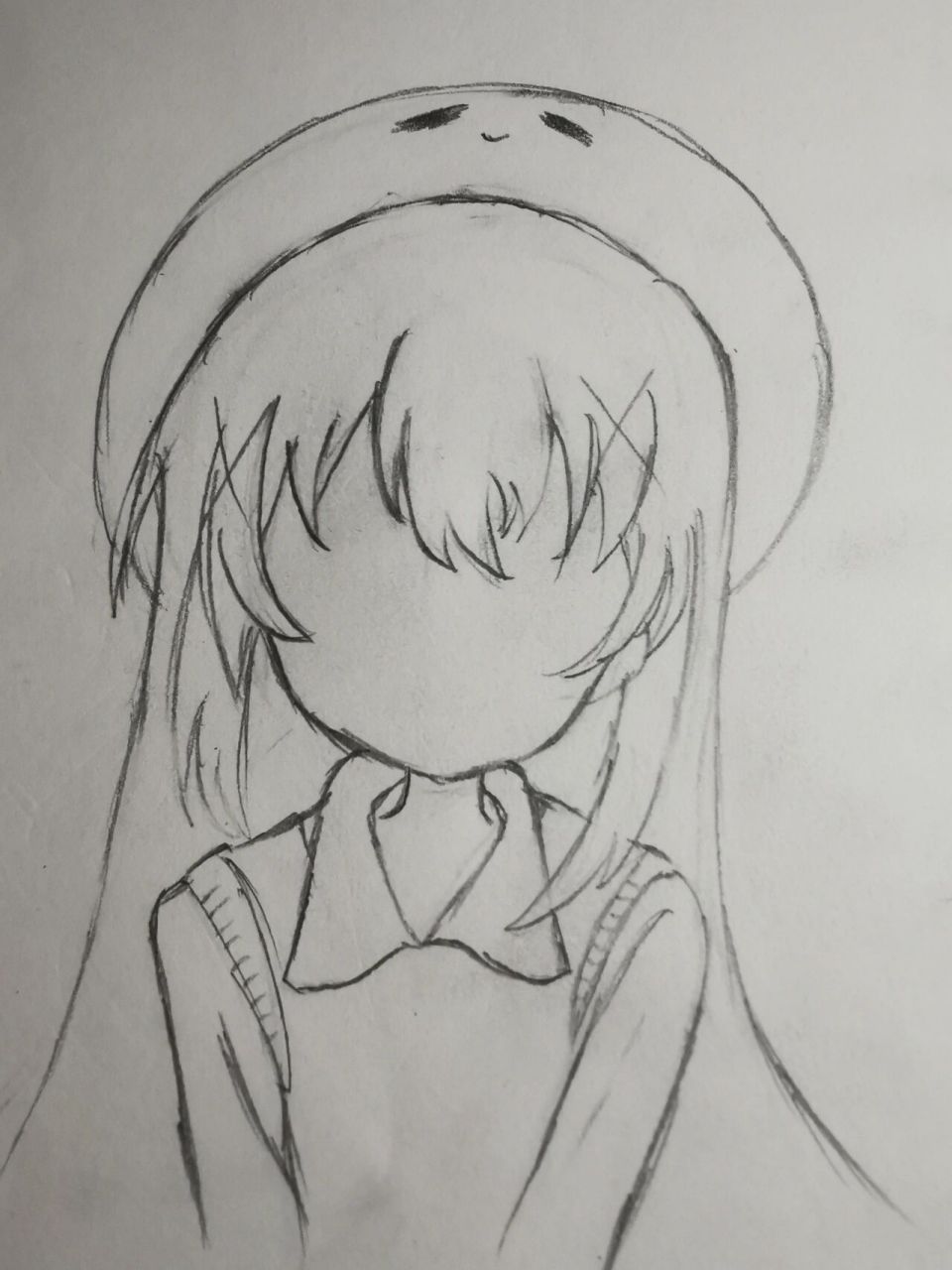 动漫女生半身简笔画(有过程) 我先是画的头身高,比例…… 画的不好