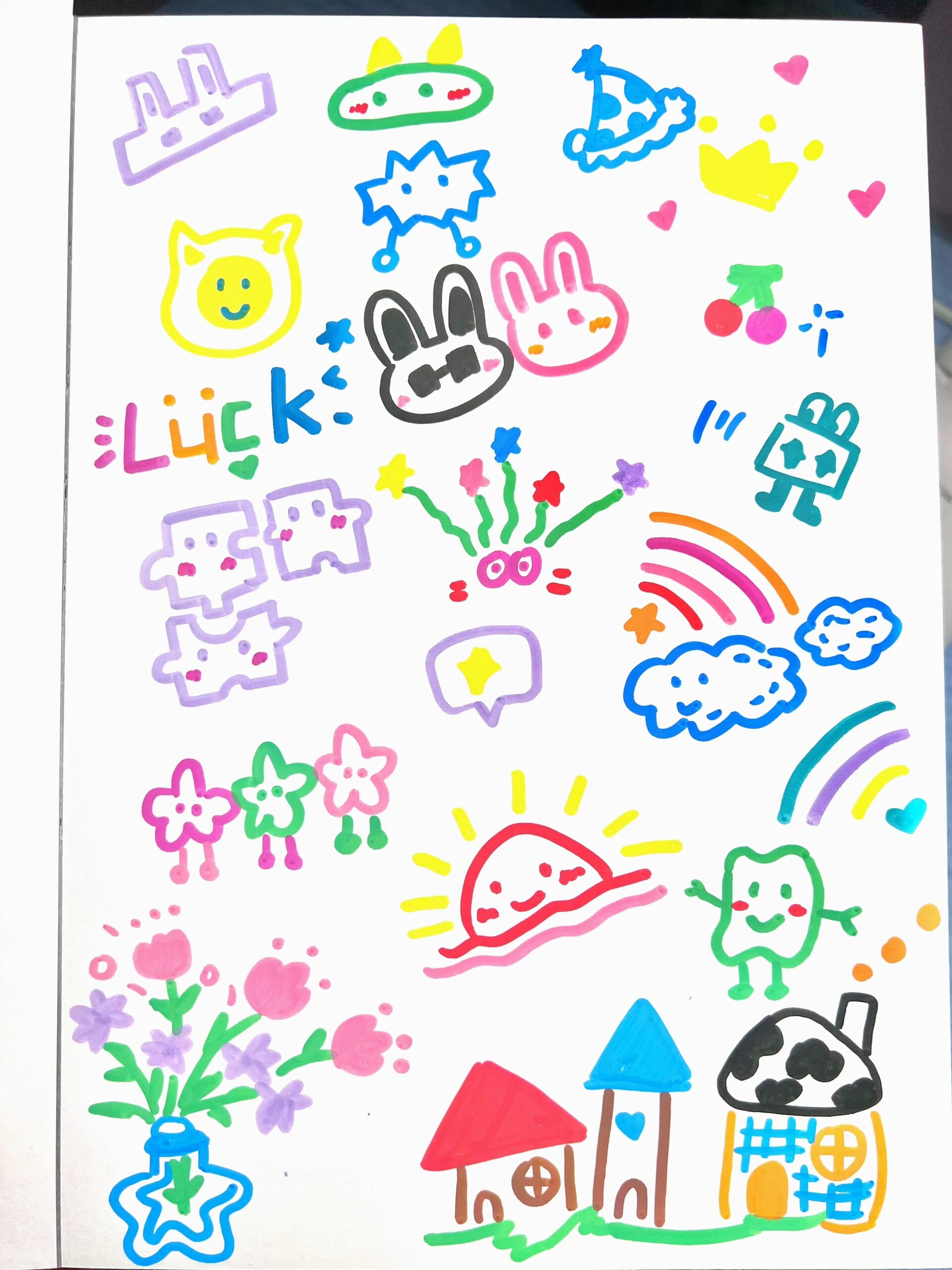 ins简笔画 丙烯马克笔 胡乱涂画 零基础 彩色的好受欢迎啊 几分钟搞定