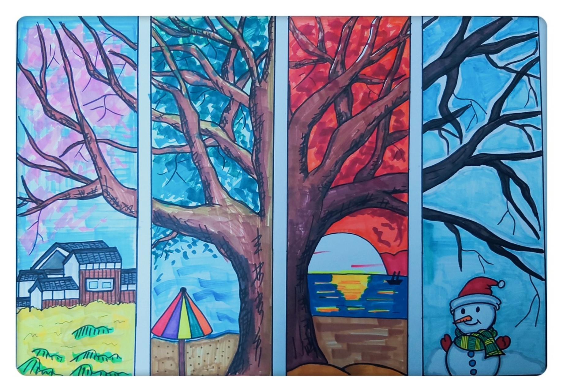 一棵树的春夏秋冬四季树 树季节 分割图色彩