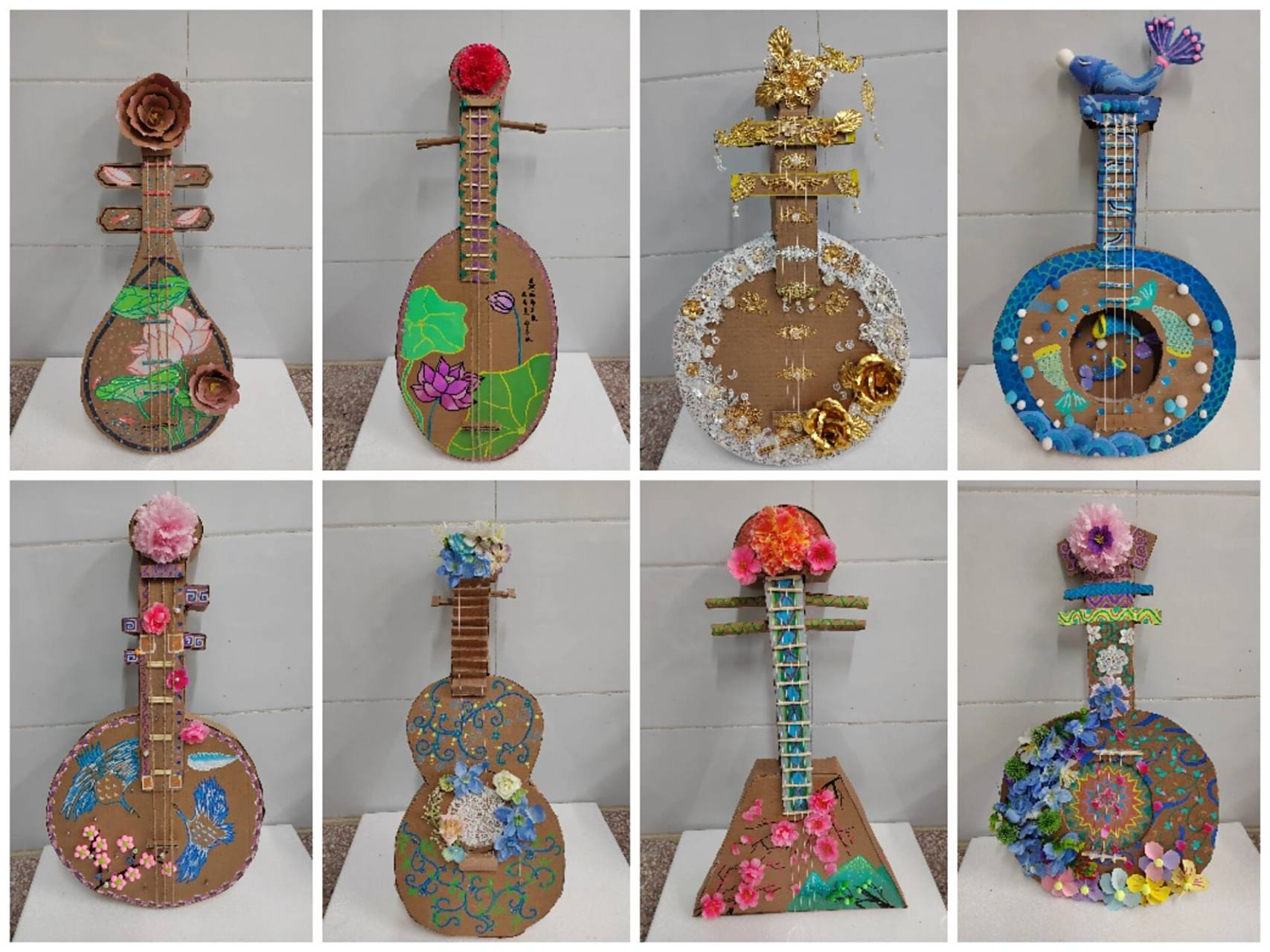 手工/纸箱环创/学生作品-中国传统乐器 孩子们棒棒哒!