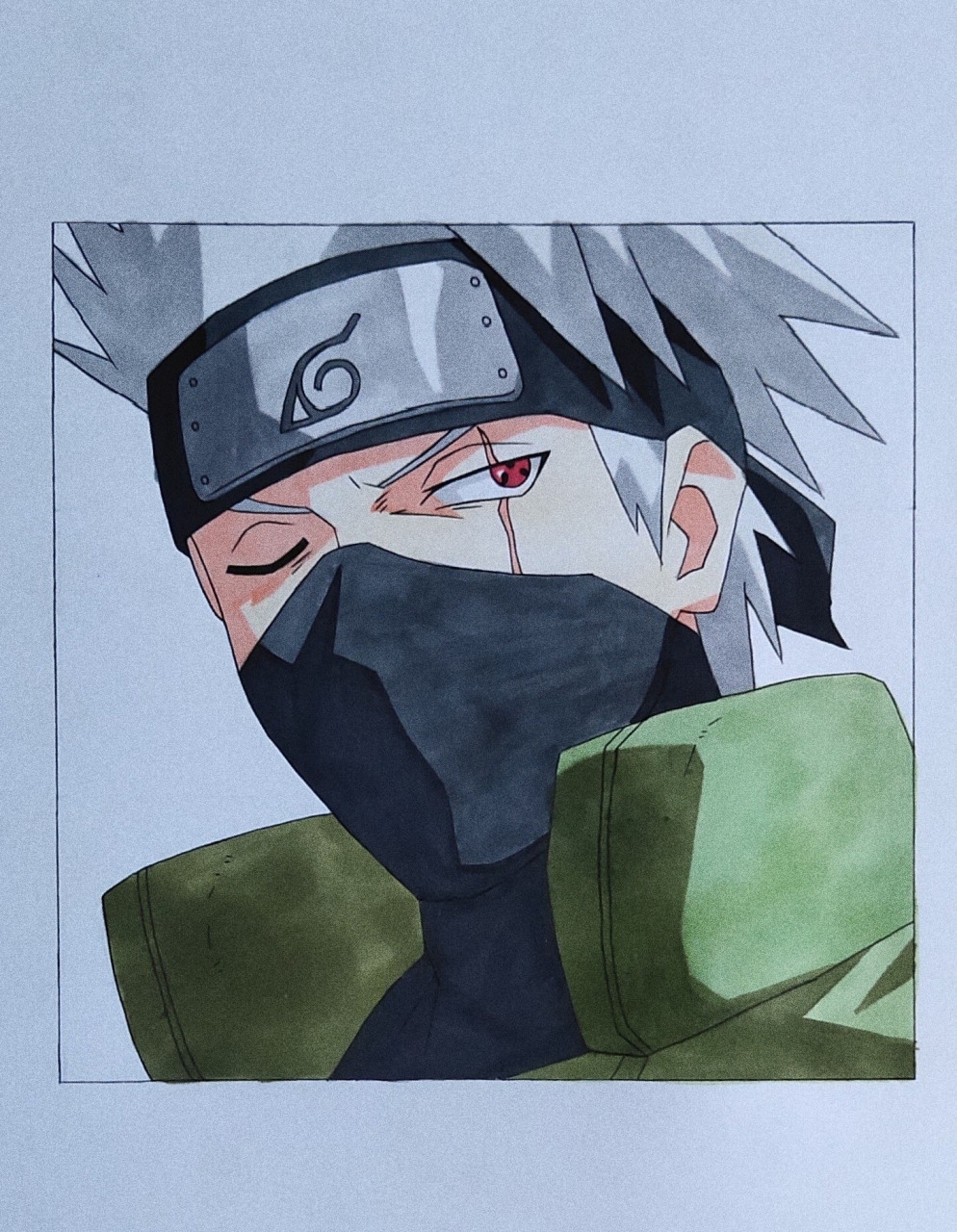 卡卡西手绘过程 边框15ⅹ15 色号:头发cg1 cg4 口罩cg8 120  护额cg5