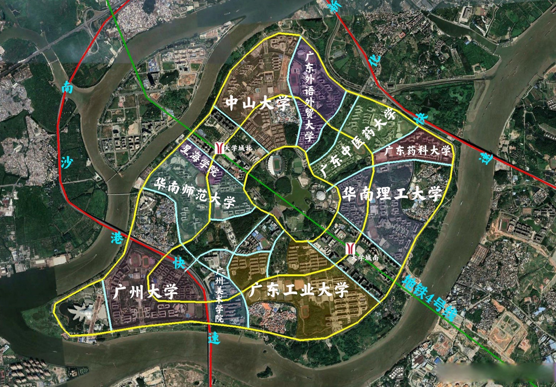 广州大学城应该是全国唯一的一个大学岛城了,整个大学城被规划在市区